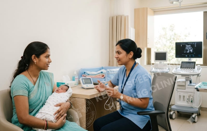 Newborn baby receiving OAE hearing screening